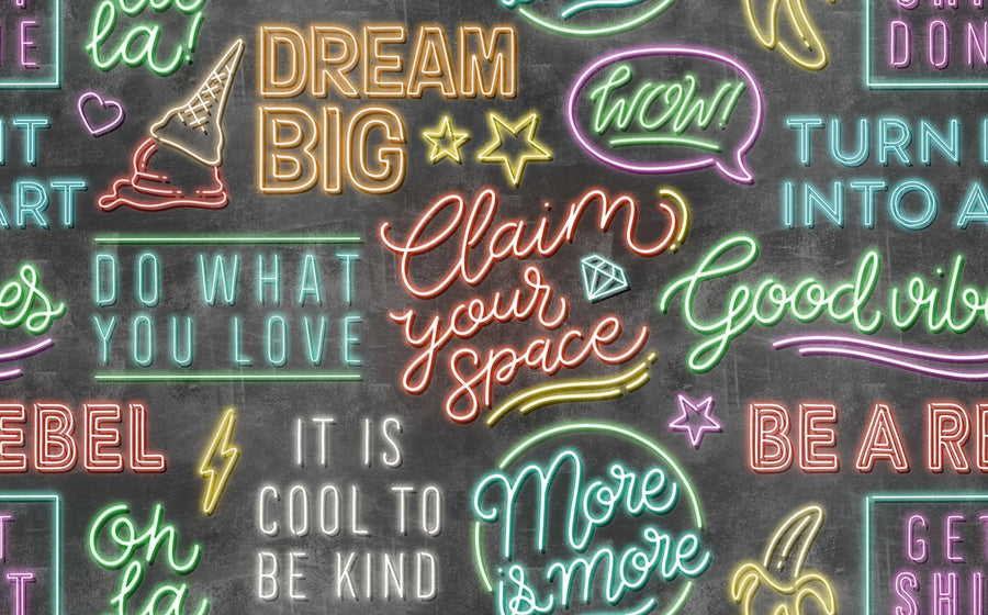 Neon Vibes, Graphite Mural Wallpaper