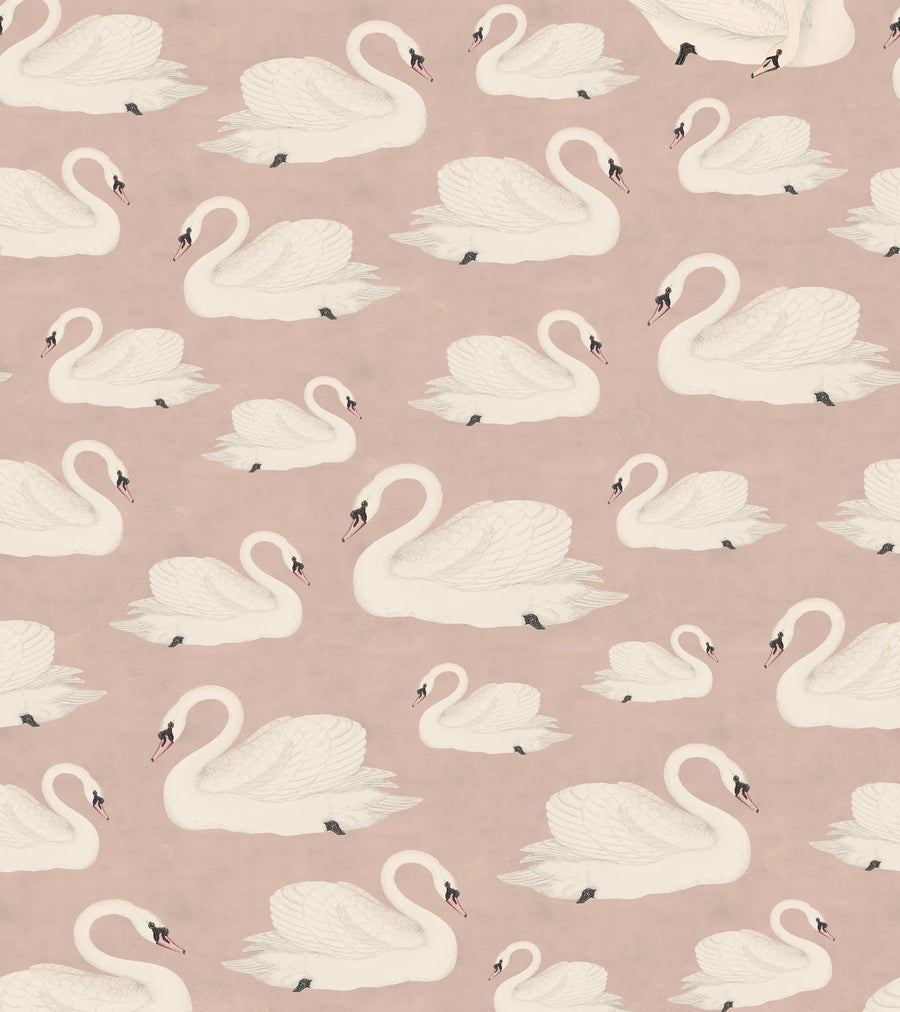 Whooper Swan, Soft Pink Mural Wallpaper