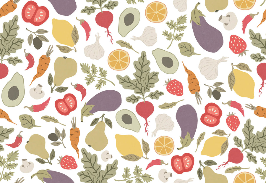 Eat Your Greens, White Mural Wallpaper
