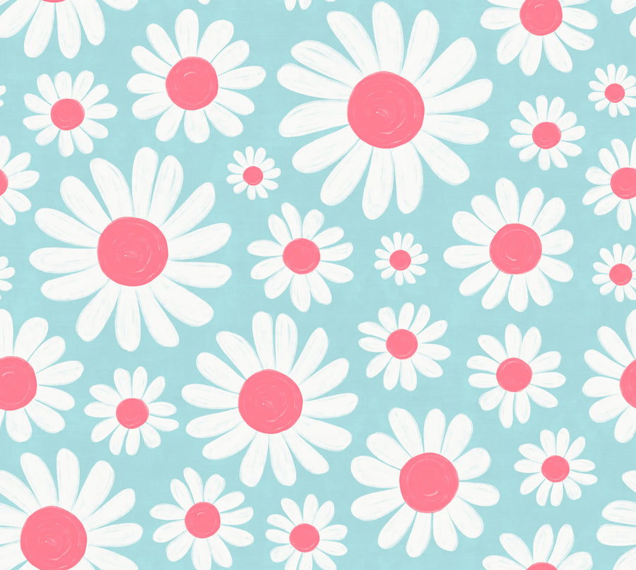 Dashing Daisies, Turquoise Mural Wallpaper