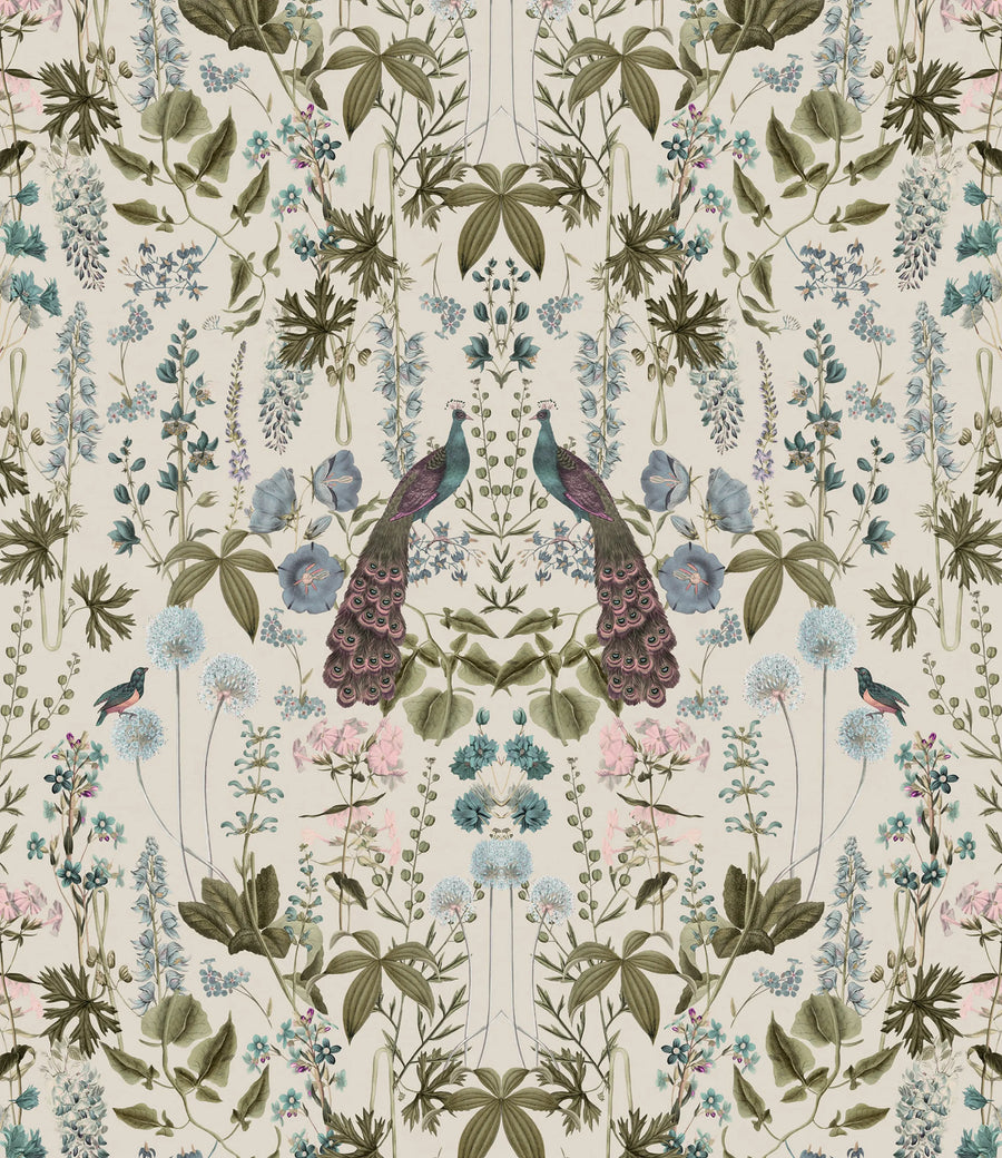 Peacock Garden, Beige Mural Wallpaper