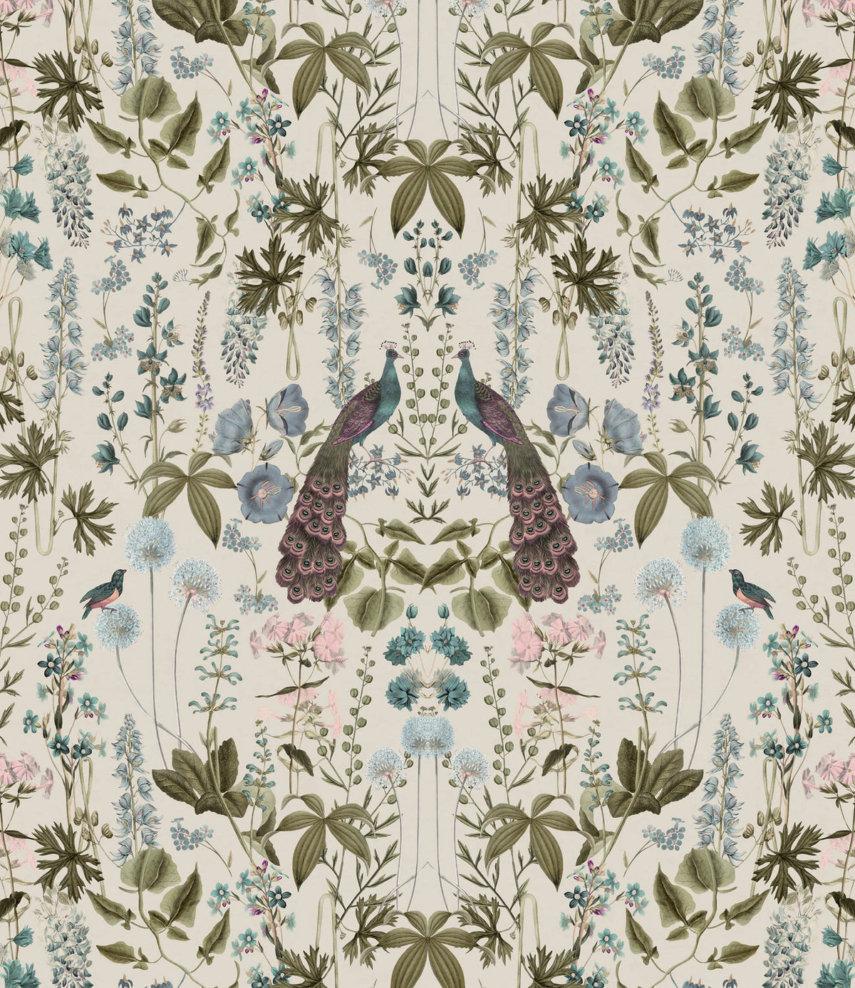 Peacock Garden, Beige Mural Wallpaper - pure wallpaper artwork