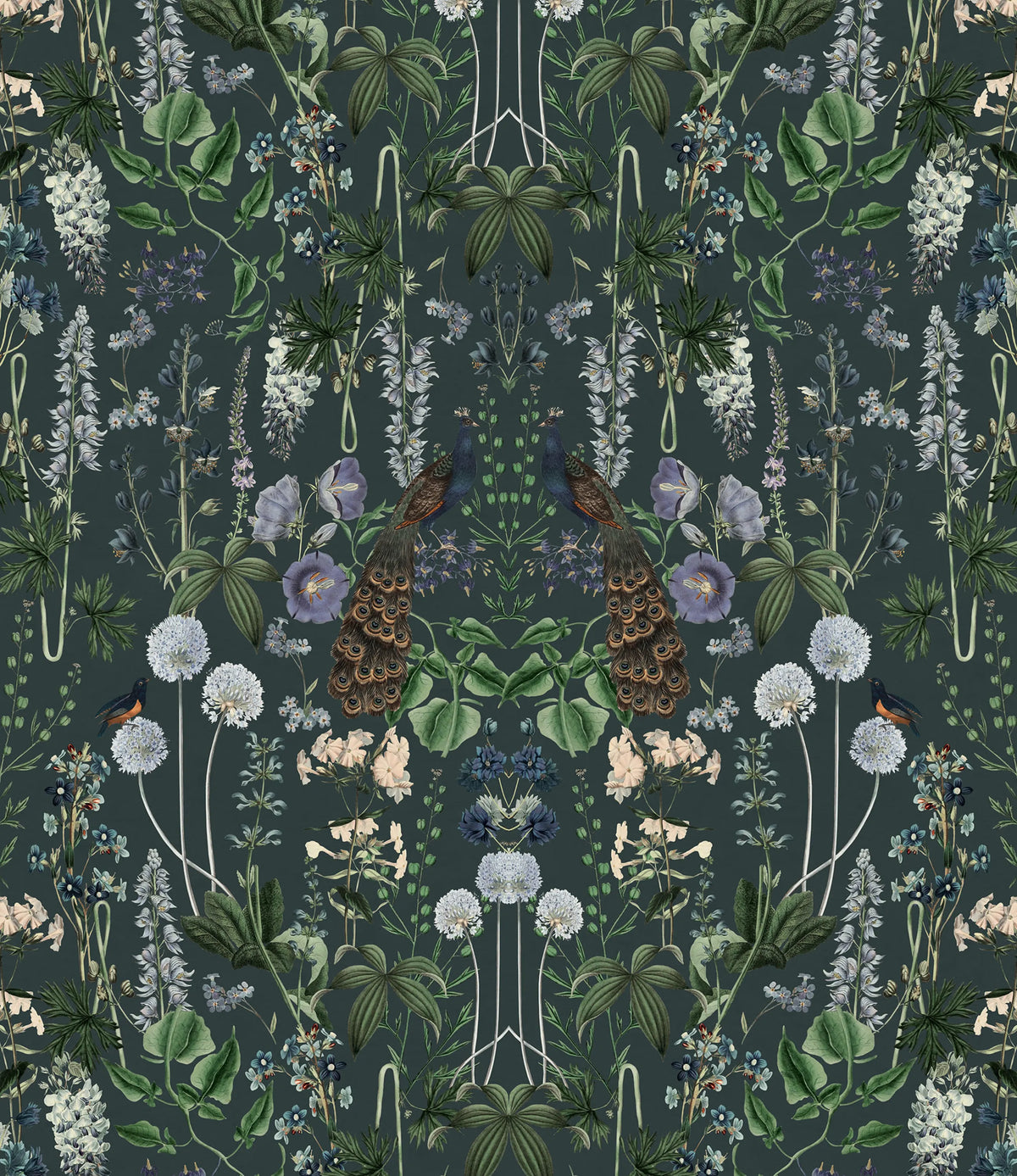 Peacock Garden, Black Mural Wallpaper - pure wallpaper artwork