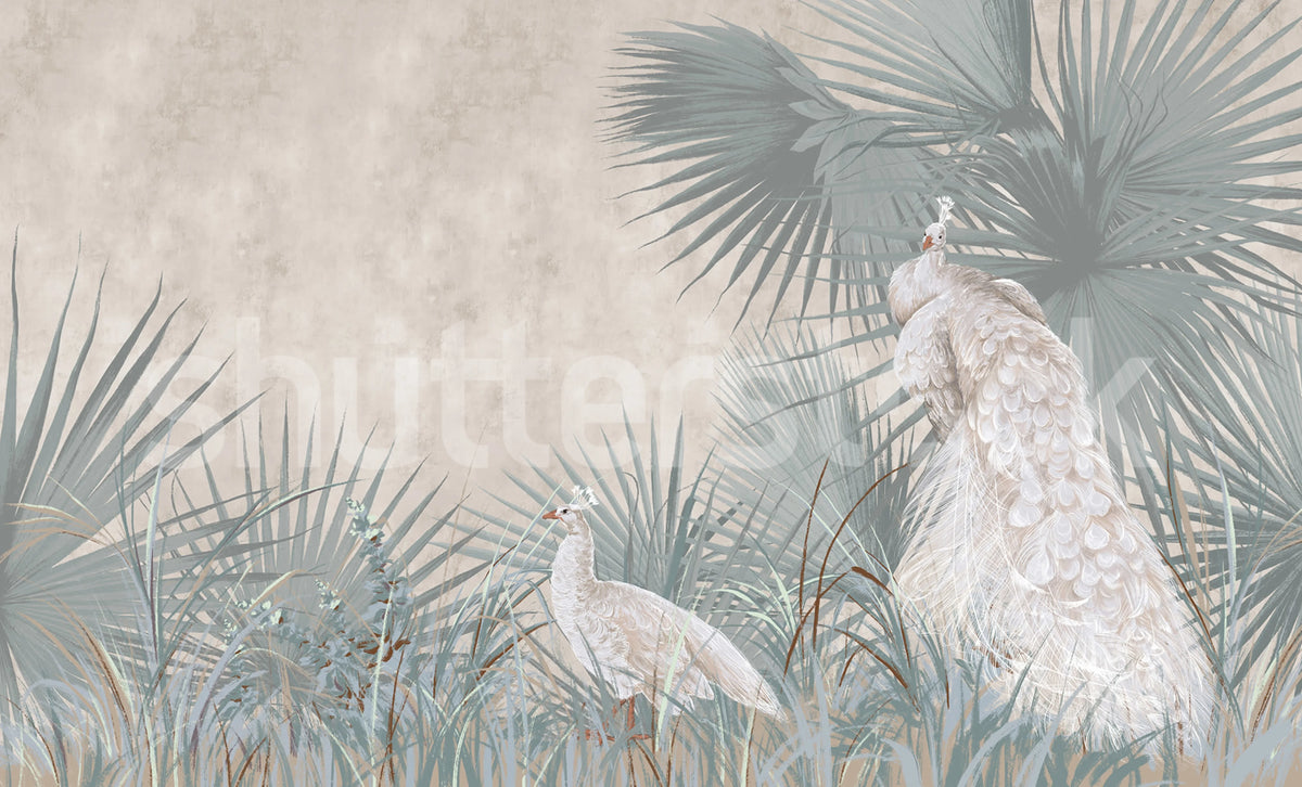 White Peacocks Mural Wallpaper - pure wallpaper artwork