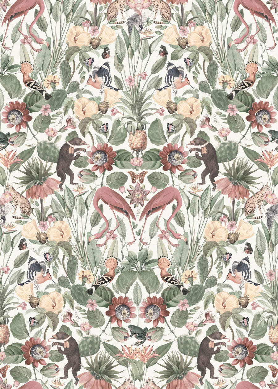 Whimsical Jungle, Pastel Mural Wallpaper