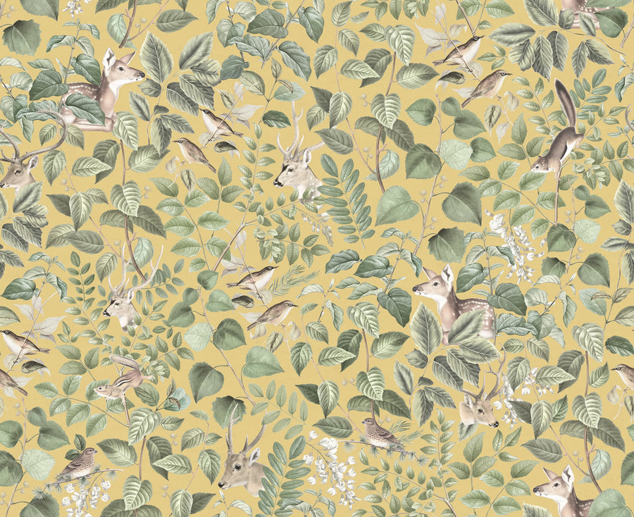Forest Animals, Yellow Mural Wallpaper