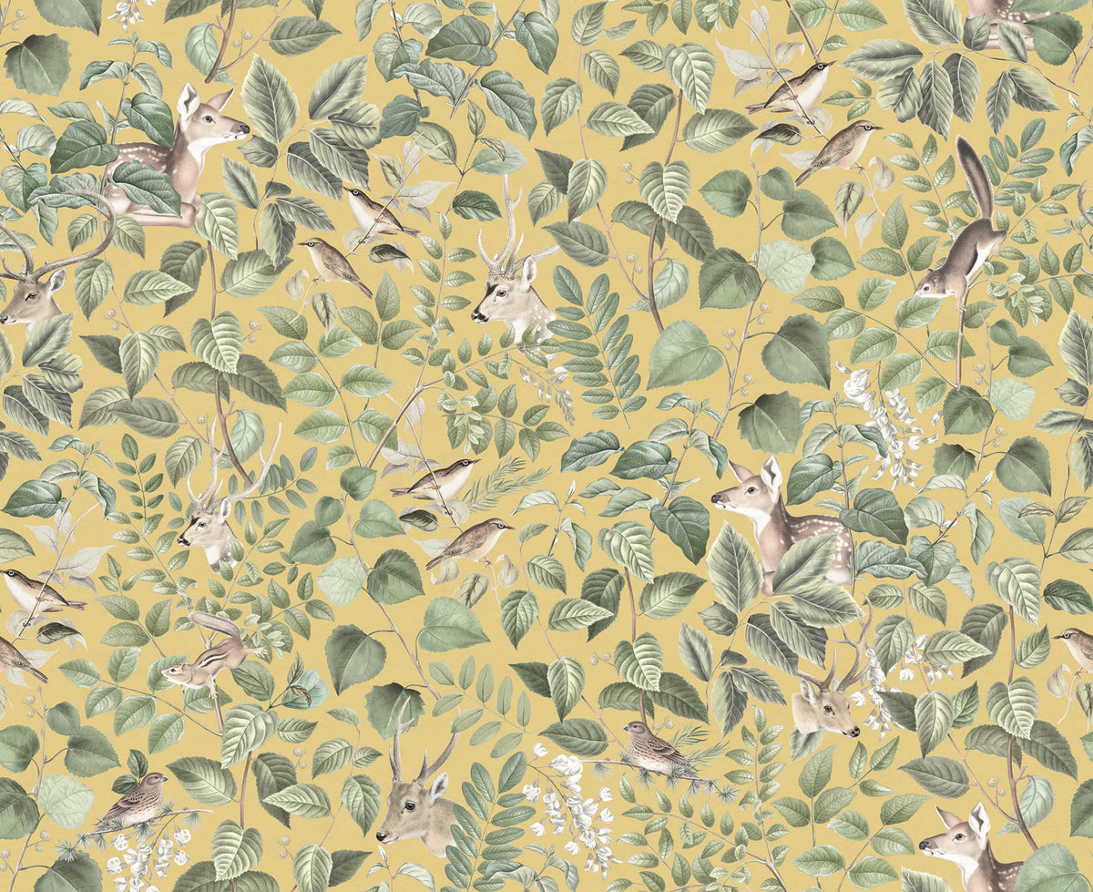 Forest Animals, Yellow Mural Wallpaper - pure wallpaper artwork