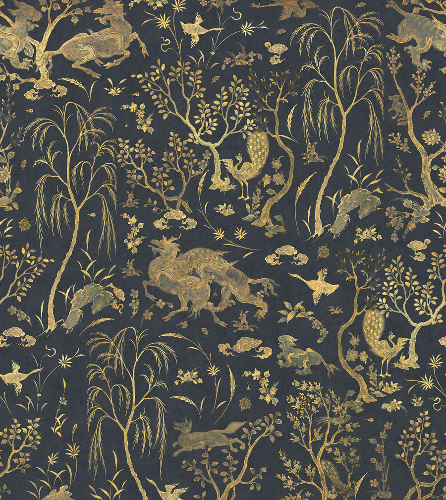 Dragon Garden, Gold Mural Wallpaper