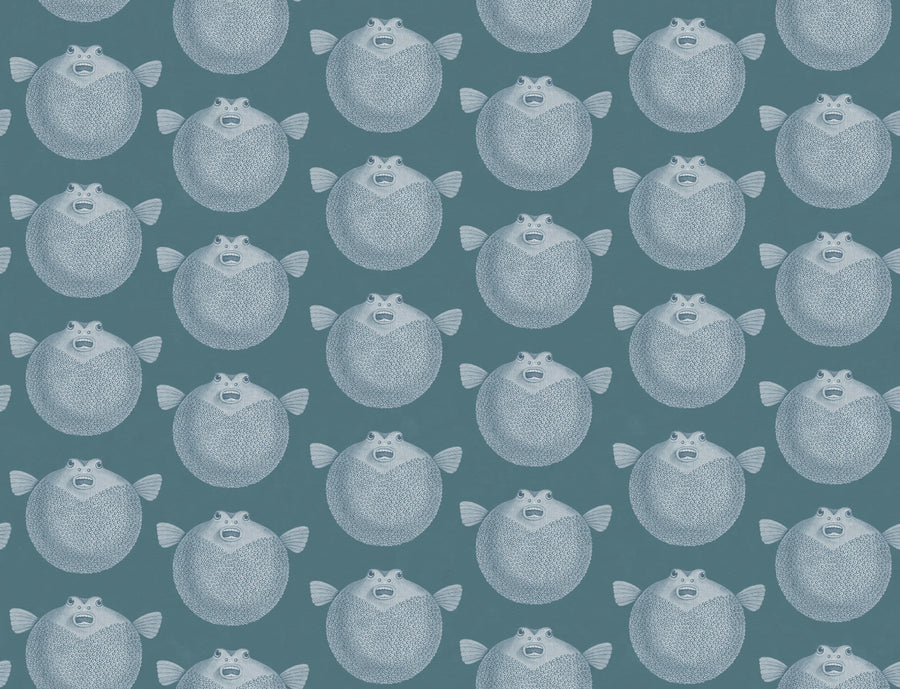 Puffer Fish, Blue Mural Wallpaper