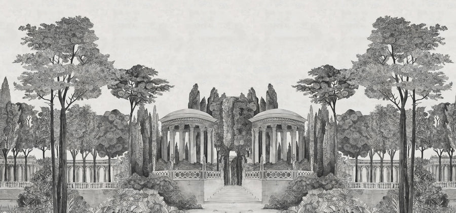 Chatsworth Park Mirrored, Graphite Mural Wallpaper