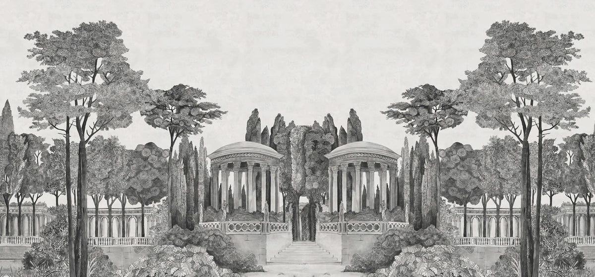 Chatsworth Park Mirrored, Graphite Mural Wallpaper - pure wallpaper artwork