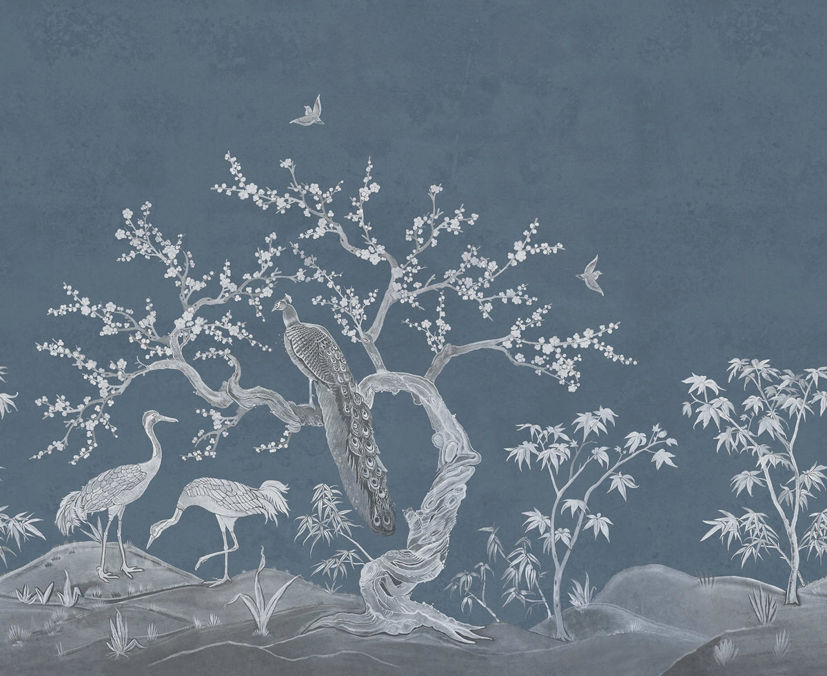 Chinoiserie Blossom, Navy Blue Mural Wallpaper - pure wallpaper artwork