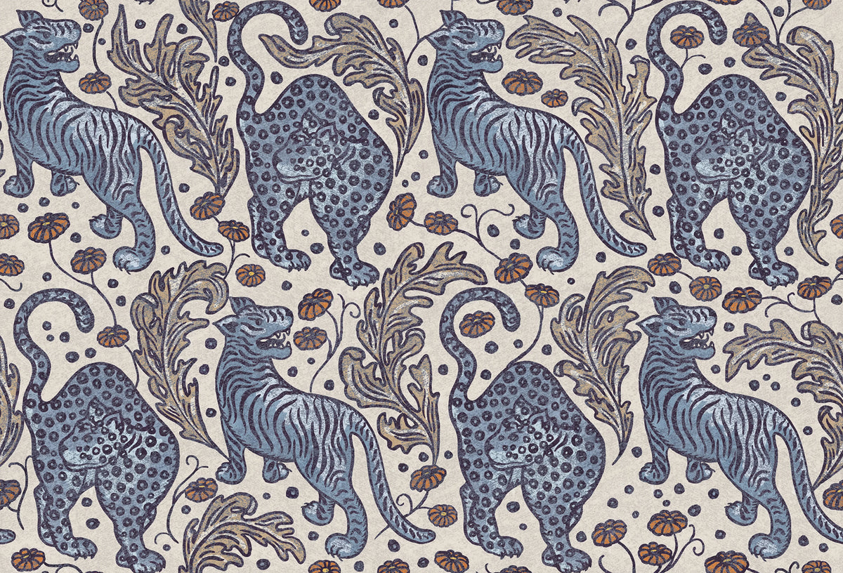 Bold Tigers, Blue Mural Wallpaper - pure wallpaper artwork