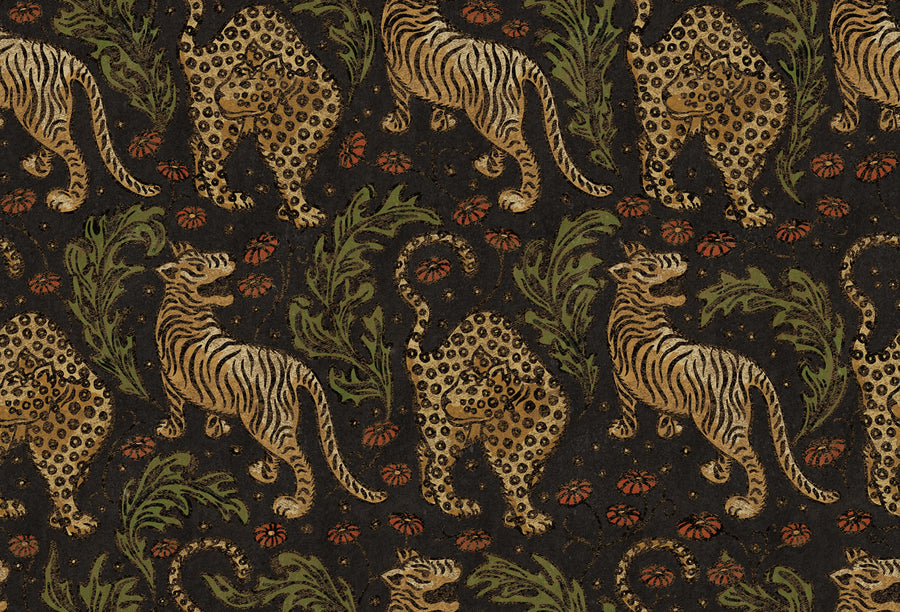 Bold Tigers, Black Mural Wallpaper