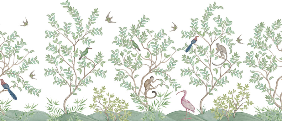 Monkeys Paradise, White Mural Wallpaper