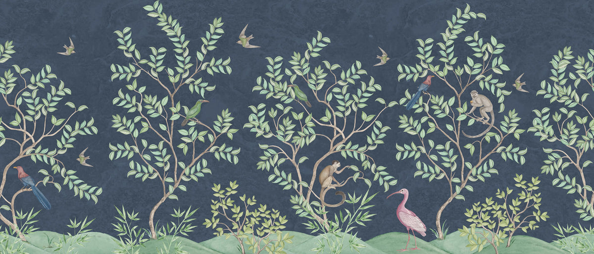 Monkeys Paradise, Dark Blue Mural Wallpaper - pure wallpaper artwork