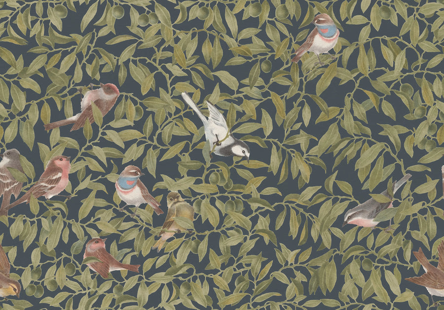 Backwood Birds, Dark Blue Mural Wallpaper