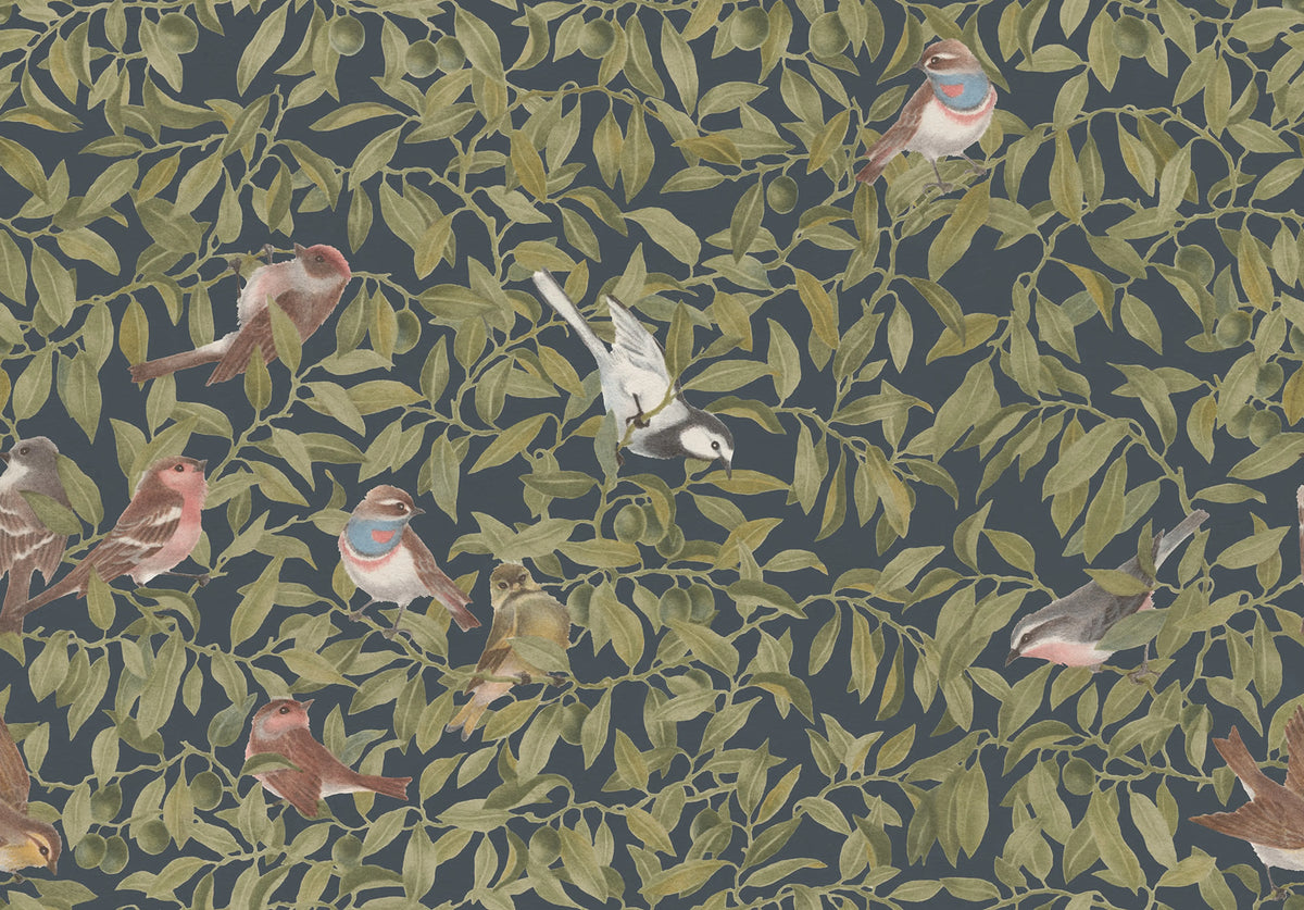 Backwood Birds, Dark Blue Mural Wallpaper - pure wallpaper artwork