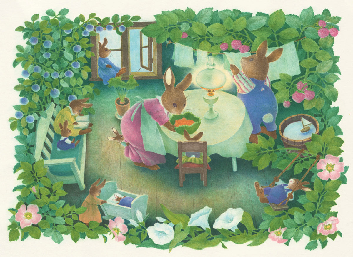 Rabbit Family, Green Mural Wallpaper - pure wallpaper artwork
