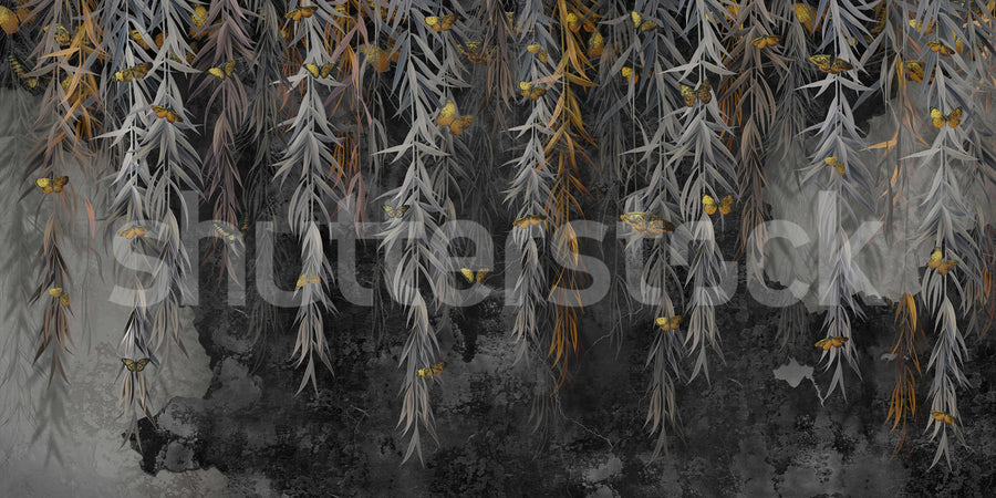 Golden Butterflies, Night Mural Wallpaper