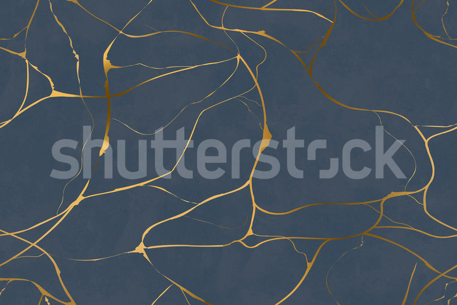 Gold Swirl, Dark Blue Mural Wallpaper