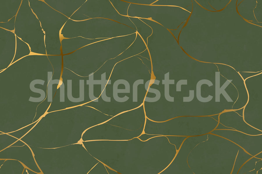 Gold Swirl, Dark Green Mural Wallpaper