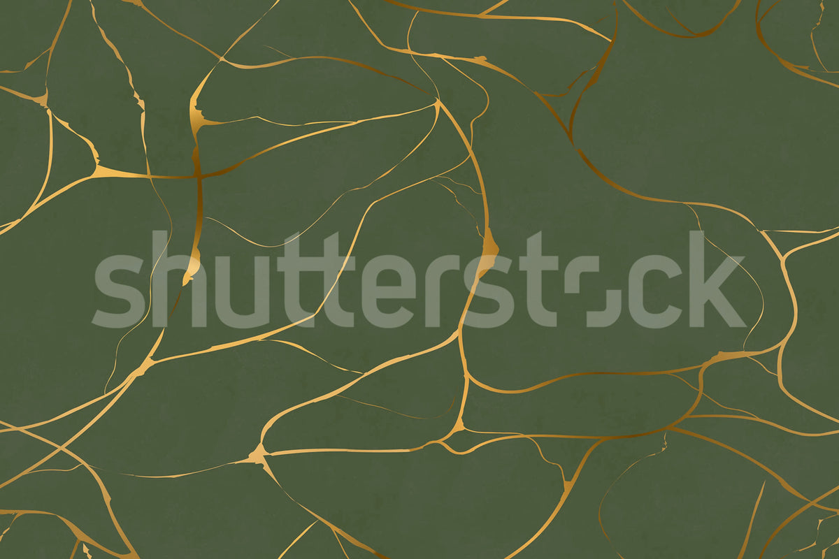 Gold Swirl, Dark Green Mural Wallpaper - pure wallpaper artwork