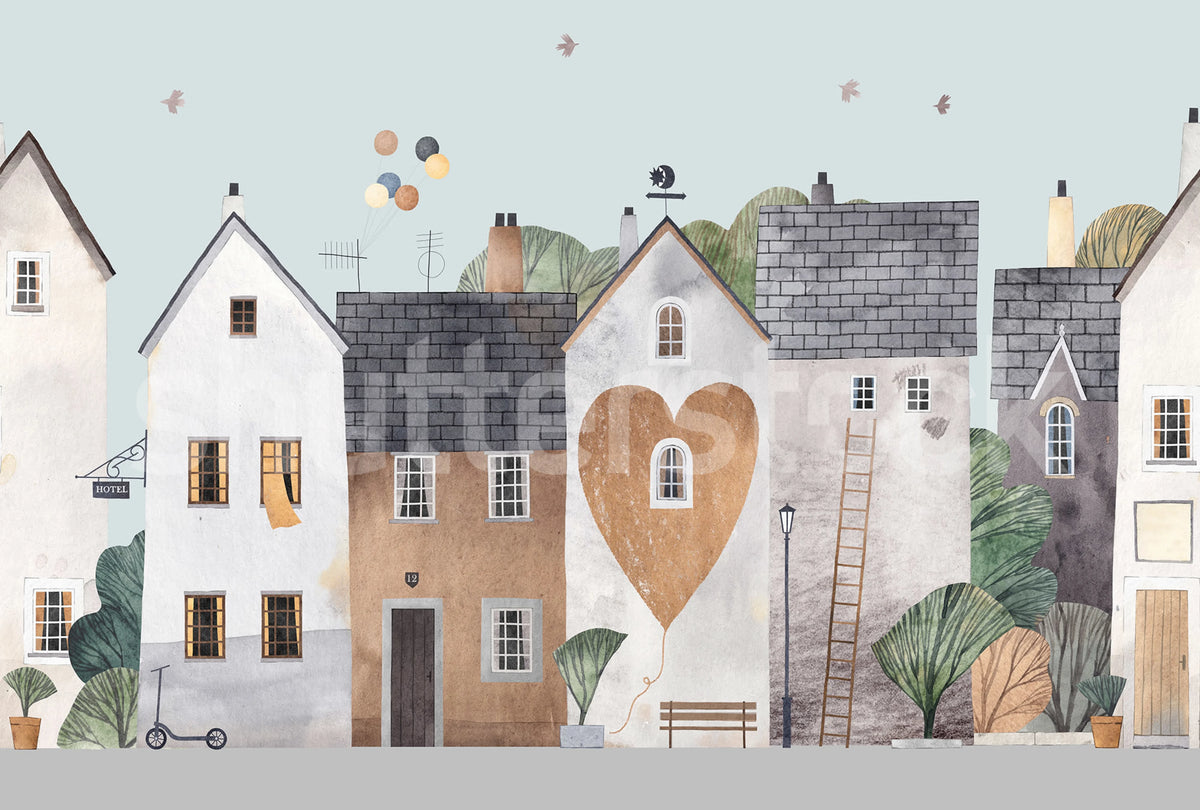 Cute Village, Pastel Mural Wallpaper - pure wallpaper artwork