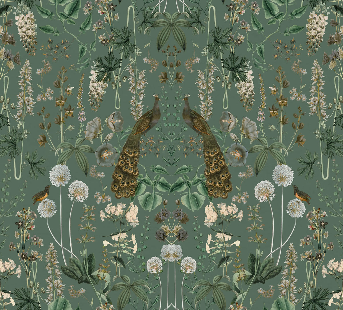 Peacock Garden, Green Mural Wallpaper - pure wallpaper artwork