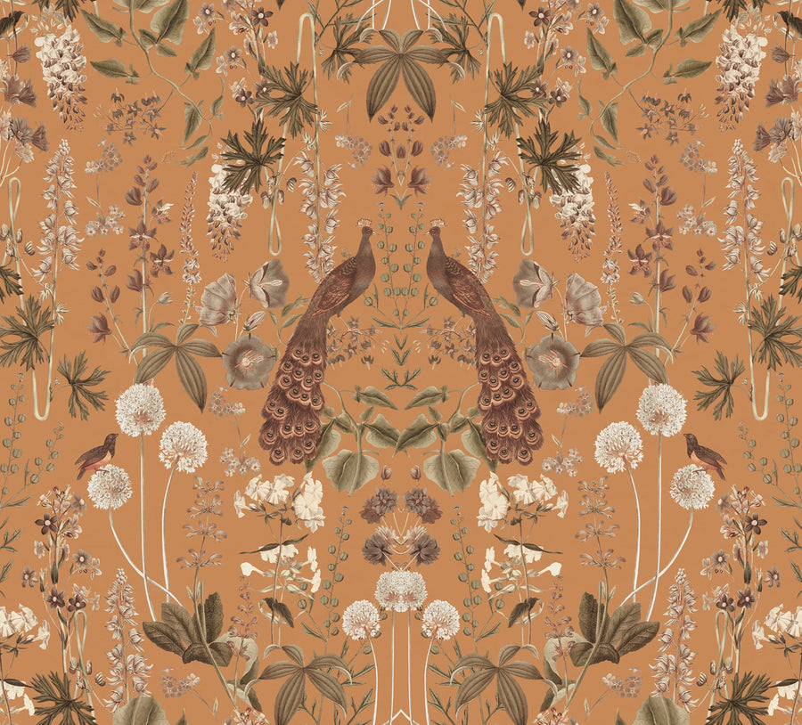 Peacock Garden, Ocher Mural Wallpaper