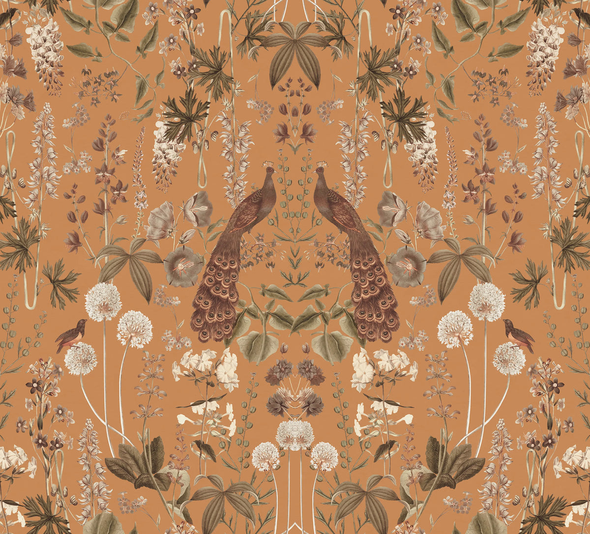 Peacock Garden, Ocher Mural Wallpaper - pure wallpaper artwork