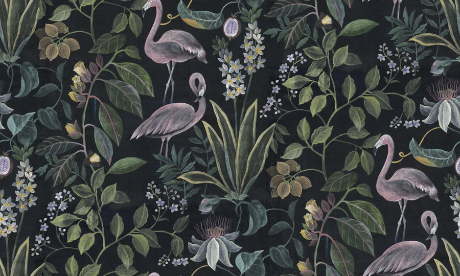 Flamingo Paradise, Midnight Mural Wallpaper