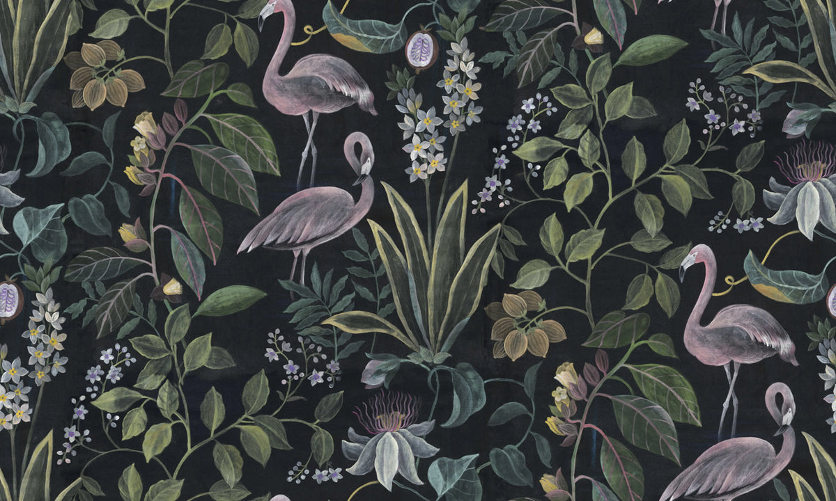Flamingo Paradise, Midnight Mural Wallpaper - pure wallpaper artwork