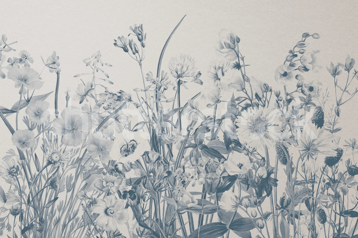 Soft Meadow, Blue Mural Wallpaper - pure wallpaper artwork