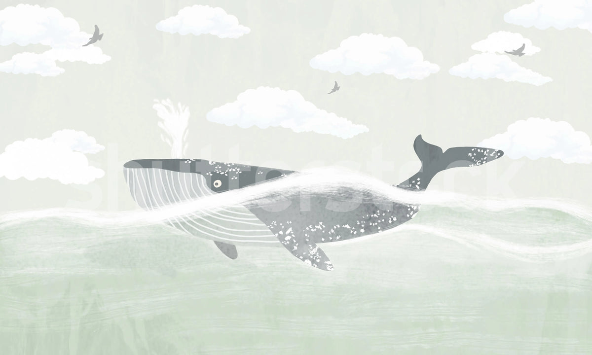 Happy Whale Mural Wallpaper - pure wallpaper artwork