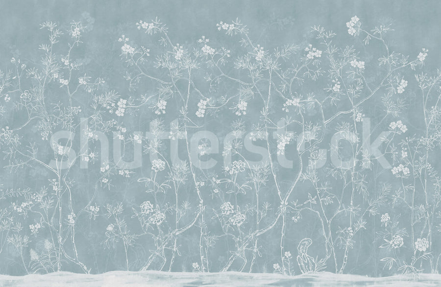 Soft Chinoiserie, Baby Blue Mural Wallpaper
