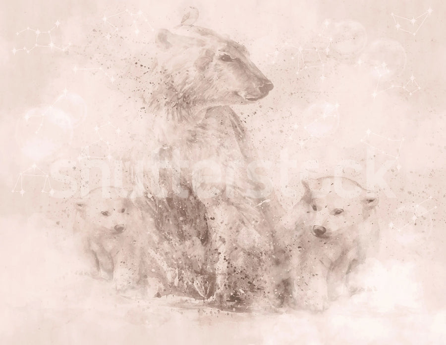 Polar Bear, Soft Pink Mural Wallpaper