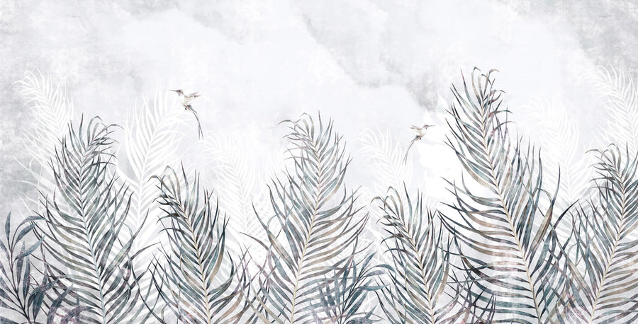 Hummingbird Leafs Mural Wallpaper