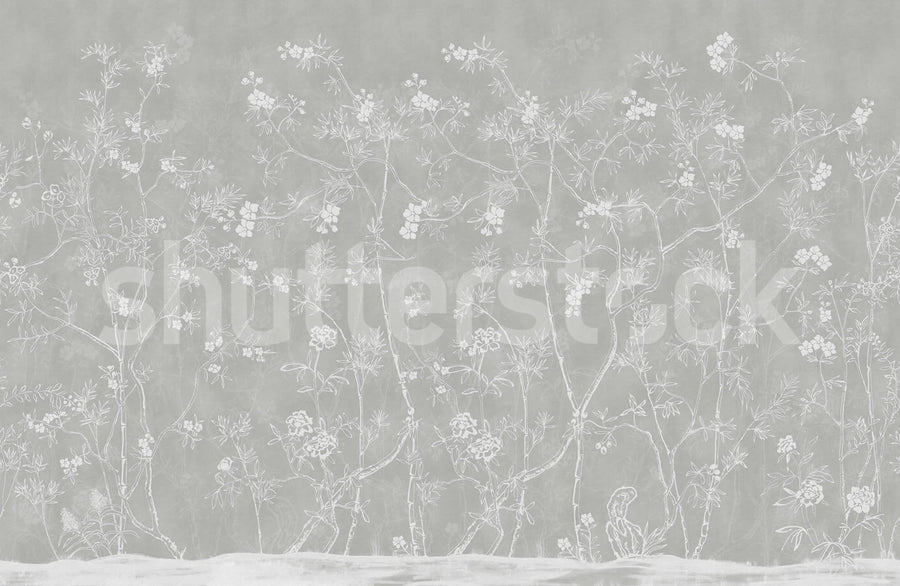 Soft Chinoiserie, Gray Mural Wallpaper