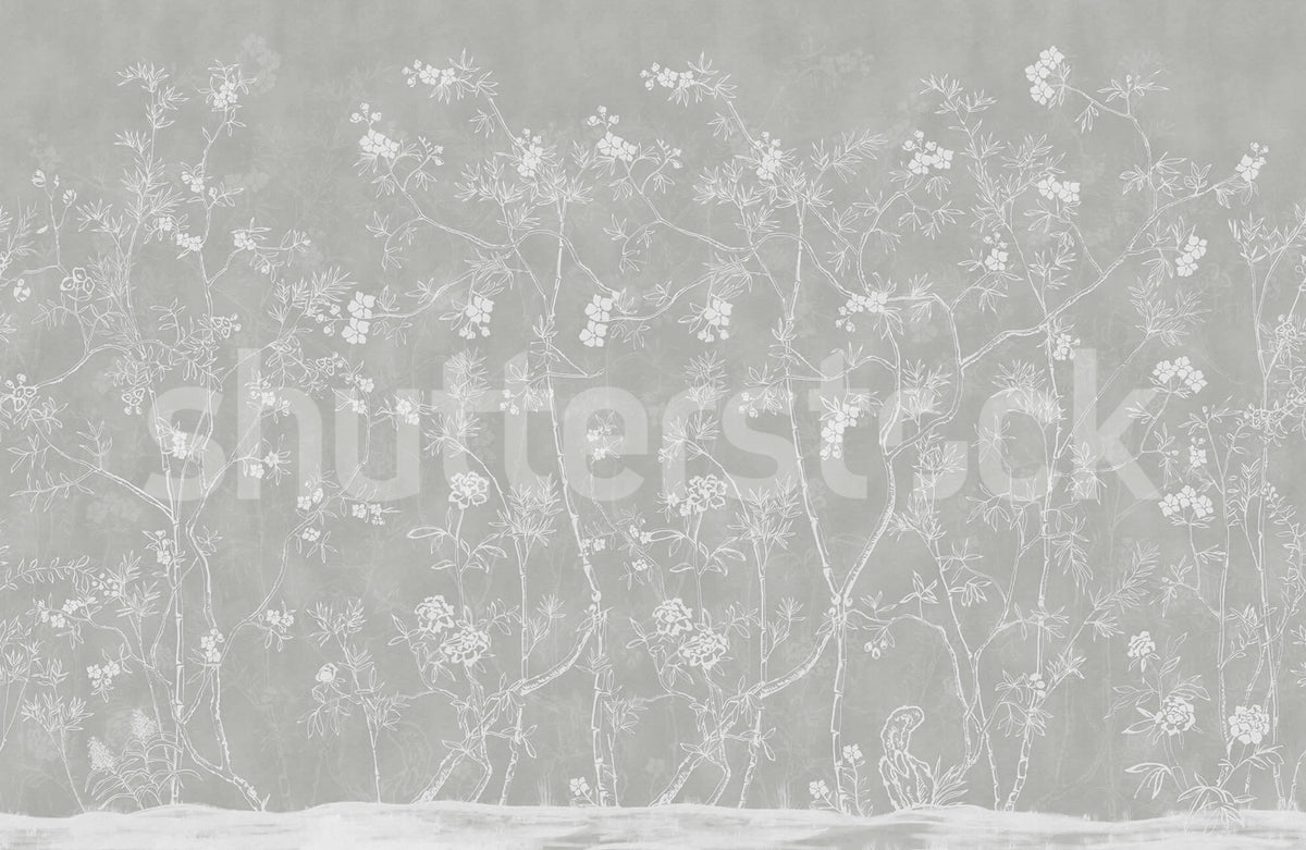 Soft Chinoiserie, Gray Mural Wallpaper - pure wallpaper artwork