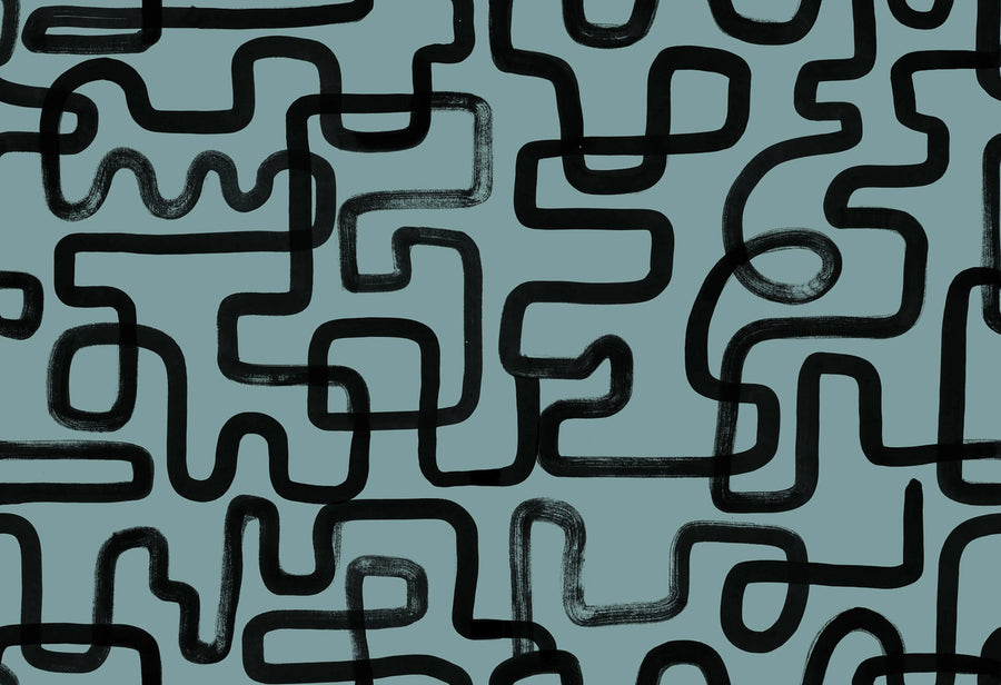 Artzy Lines, Petrol Mural Wallpaper