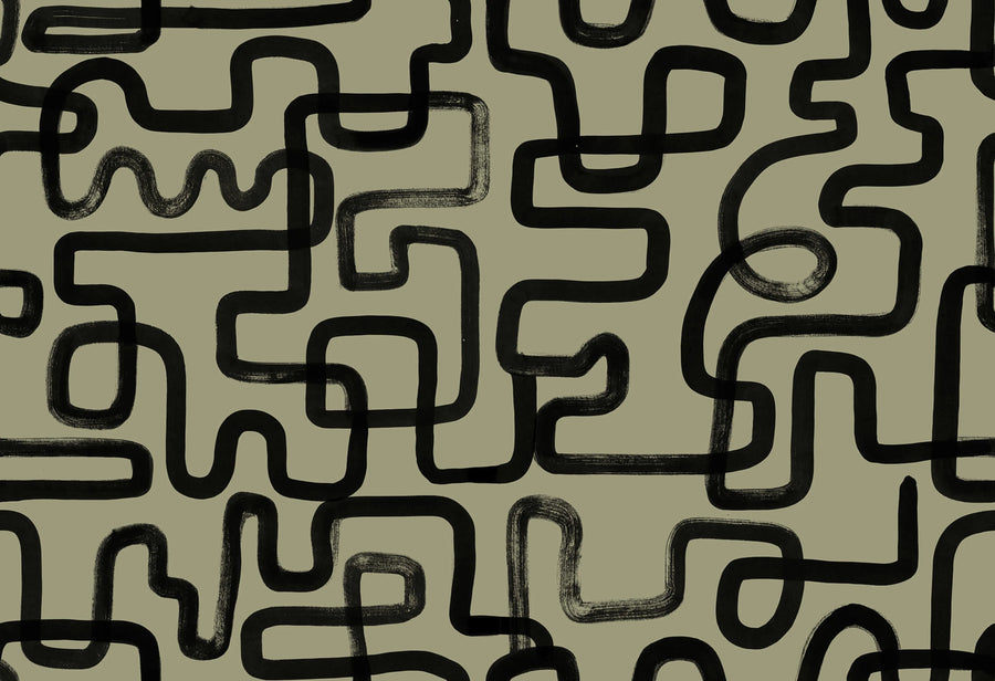 Artzy Lines, Olive Green Mural Wallpaper