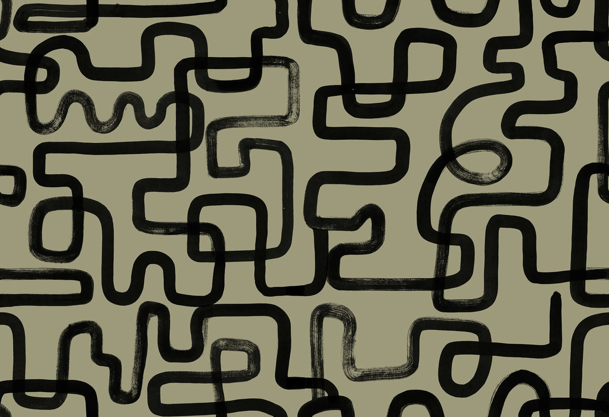 Artzy Lines, Olive Green Mural Wallpaper - pure wallpaper artwork