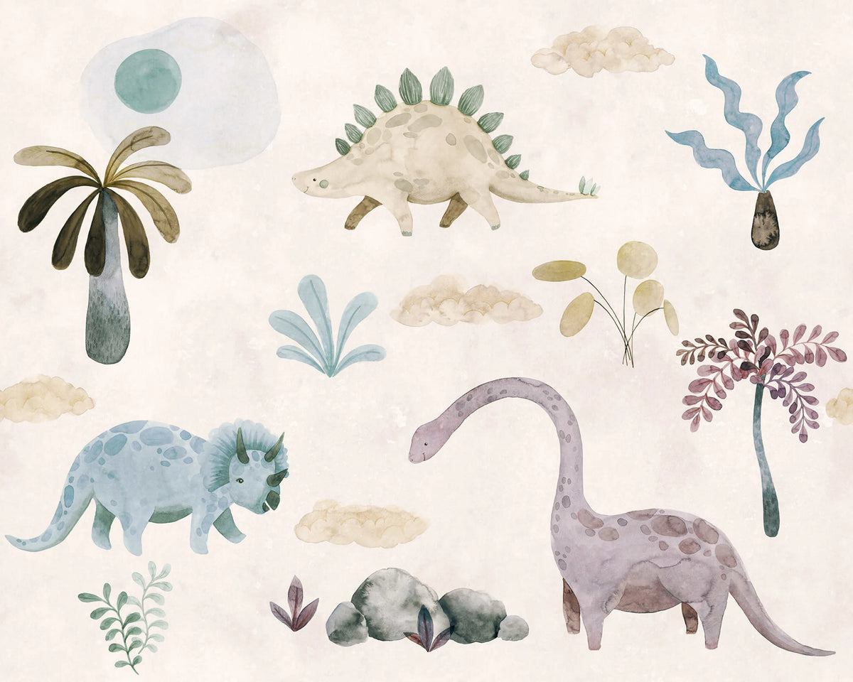 Dinosaur Oasis, Pastel Mural Wallpaper - pure wallpaper artwork