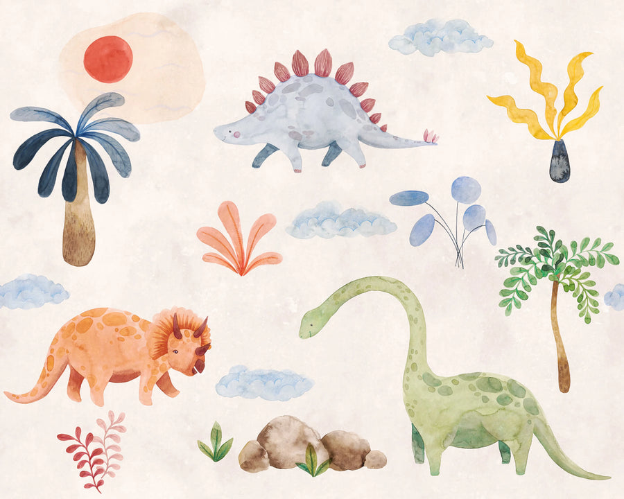 Dinosaur Oasis, Beige Mural Wallpaper