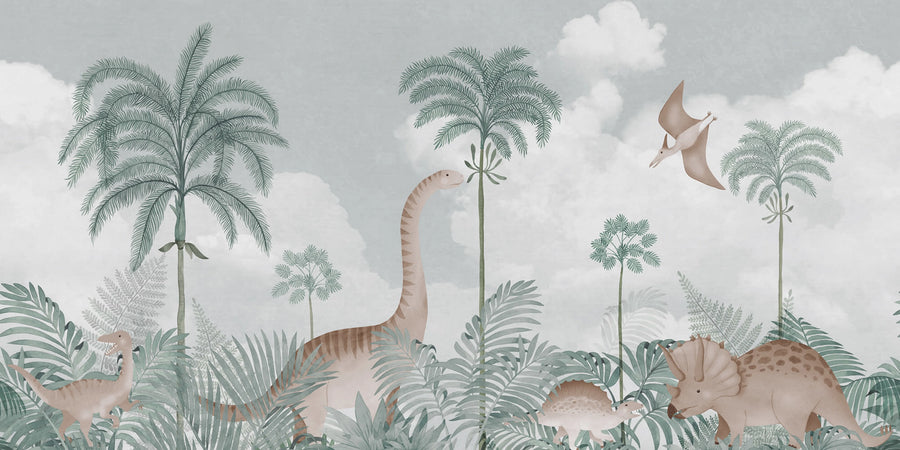 Dinosaur world, Gray Mural Wallpaper