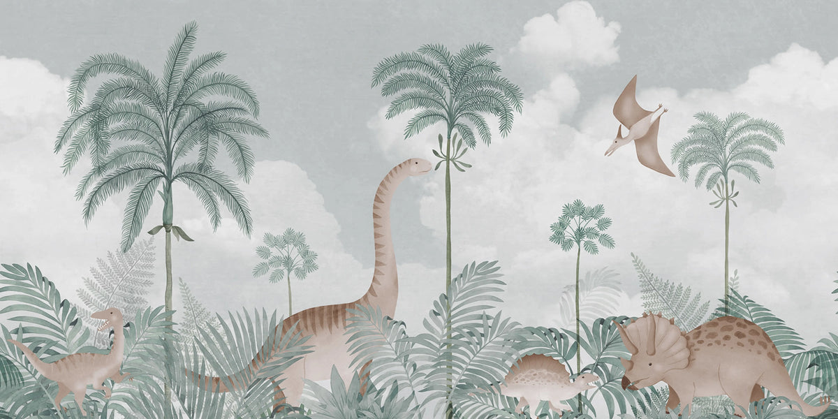 Dinosaur world, Gray Mural Wallpaper - pure wallpaper artwork