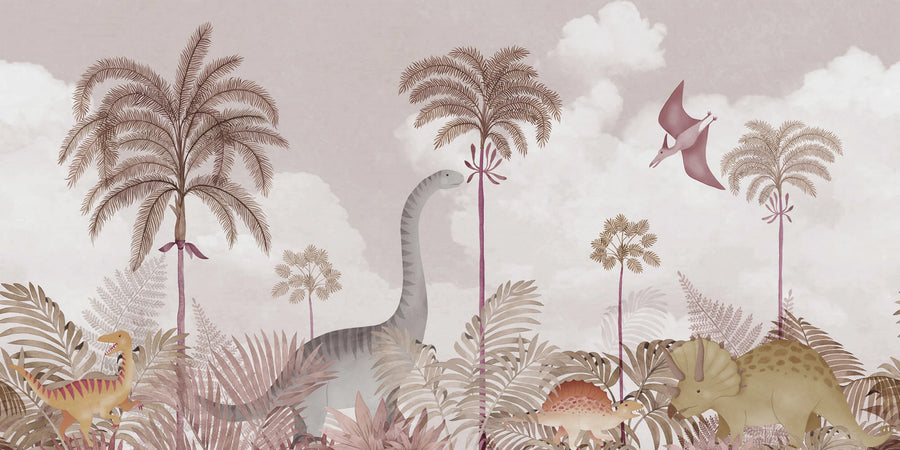 Dinosaur World, Pink Mural Wallpaper