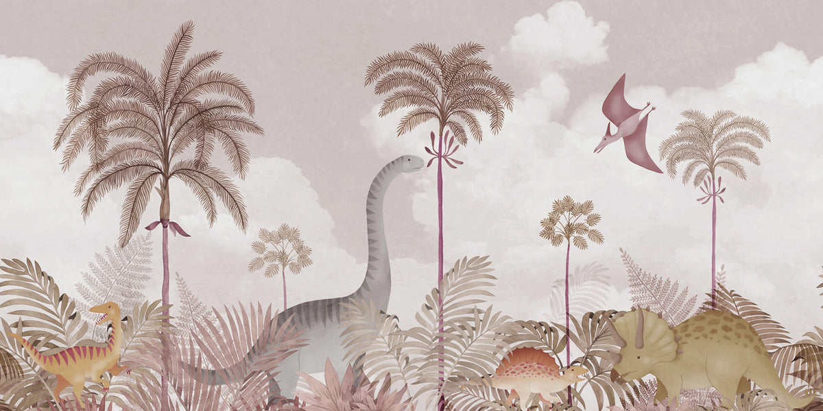 Dinosaur World, Pink Mural Wallpaper - pure wallpaper artwork