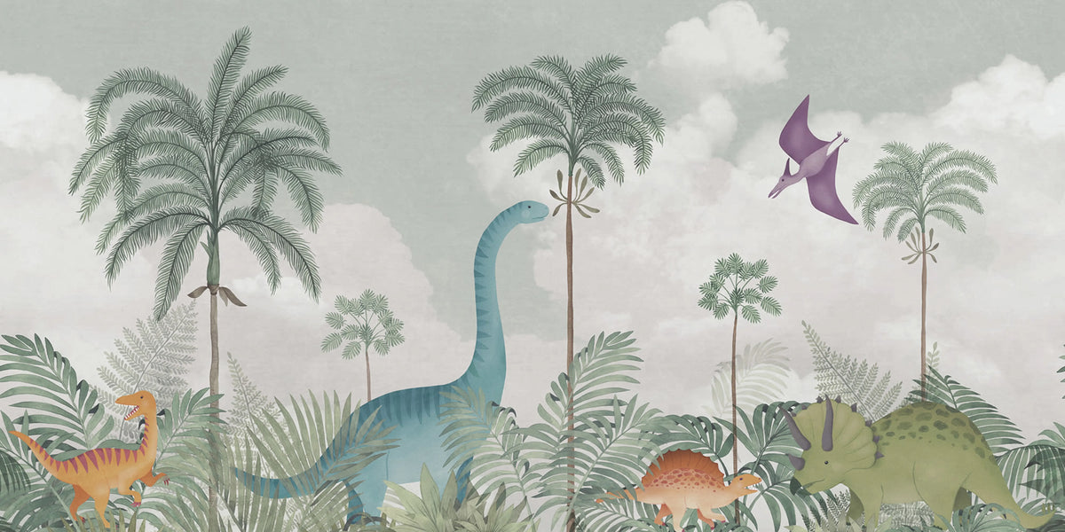 Dinosaur World, Light Green Mural Wallpaper - pure wallpaper artwork